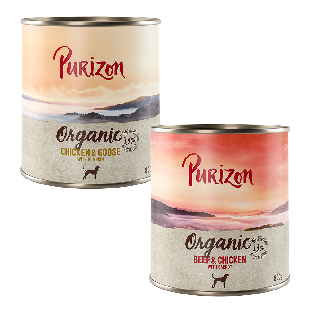 5 + 1 gratis! 6 x 400/800 g Purizon Nassfutter - Organic Mixpaket 1: (3 x 800 g Huhn mit Gans, 3 x 800 g Rind mit Huhn) von Purizon