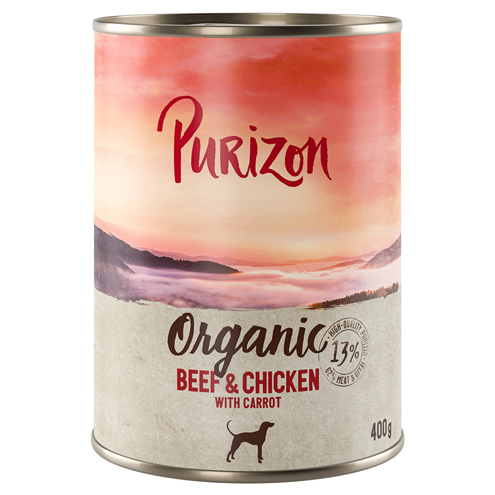 5 + 1 gratis! 6 x 400/800 g Purizon Nassfutter - Organic Rind und Huhn mit Karotte (6 x 400 g) von Purizon