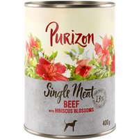 5 + 1 gratis! 6 x 400/800 g Purizon Nassfutter - Single Meat Rind mit Hibiskusblüten (6 x 400 g) von Purizon