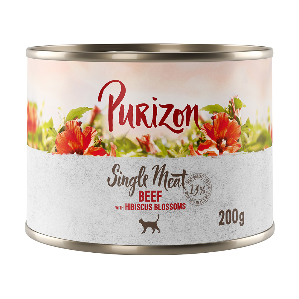 6 x 200 g / 400 g Purizon Adult zum Probierpreis - Purizon Single Meat Rind mit Hibiskusblüten (6 x 200 g) von Purizon