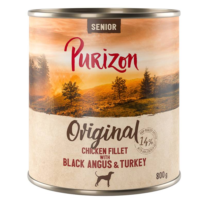 6 x 400/800 g Purizon Nassfutter zum Sonderpreis - NEU: Senior: Hühnerfilet mit Black-Angus (6 x 800 g) von Purizon