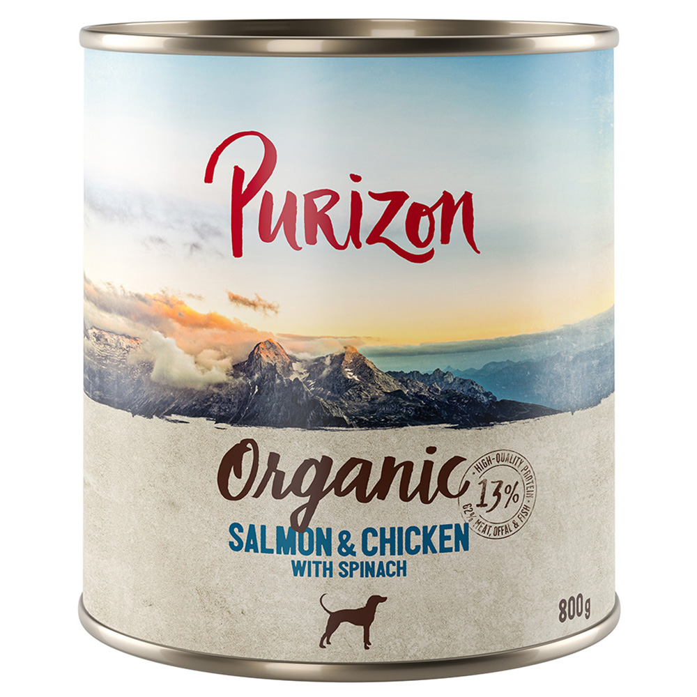 6 x 400/800 g Purizon Nassfutter zum Sonderpreis - Organic Lachs und Huhn mit Spinat (6 x 800 g) von Purizon
