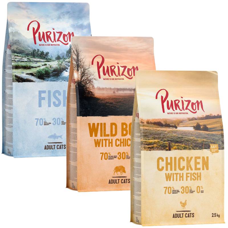 Gemischtes Sparpaket Purizon 3 x 2,5 kg - Huhn & Fisch / Fisch / Wildschwein & Huhn von Purizon