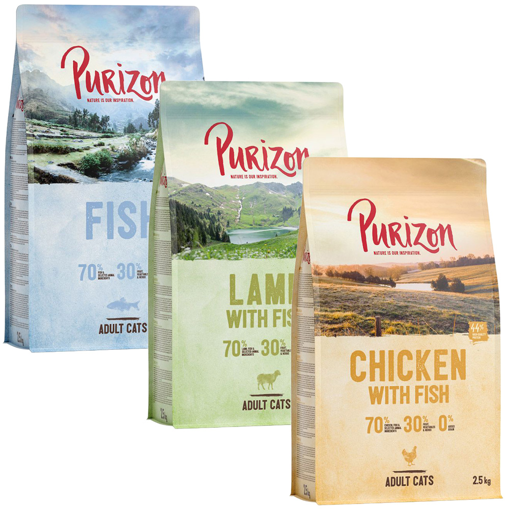 Gemischtes Sparpaket Purizon 3 x 2,5 kg - Huhn & Fisch / Lamm & Fisch / Fisch von Purizon