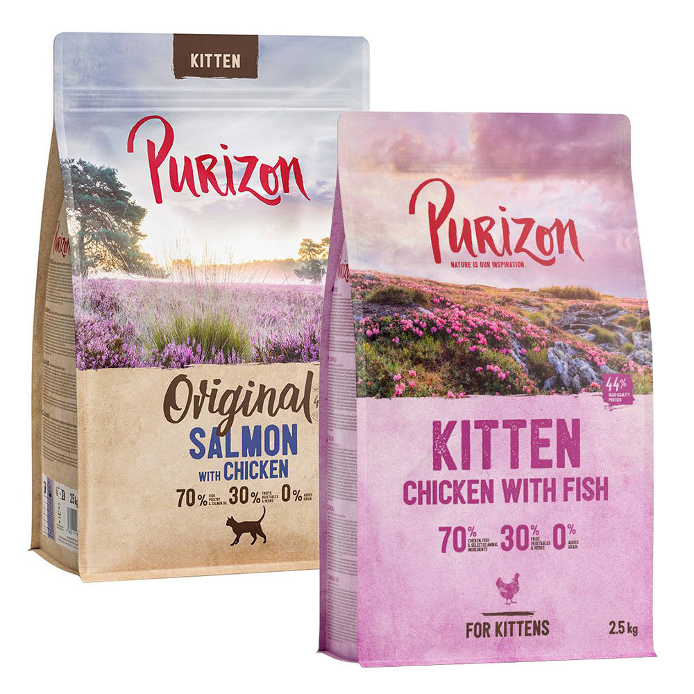 Gemischtes Sparpaket Purizon 3 x 2,5 kg - Kitten Mix: Lachs mit Huhn, 2 x Huhn & Fisch von Purizon