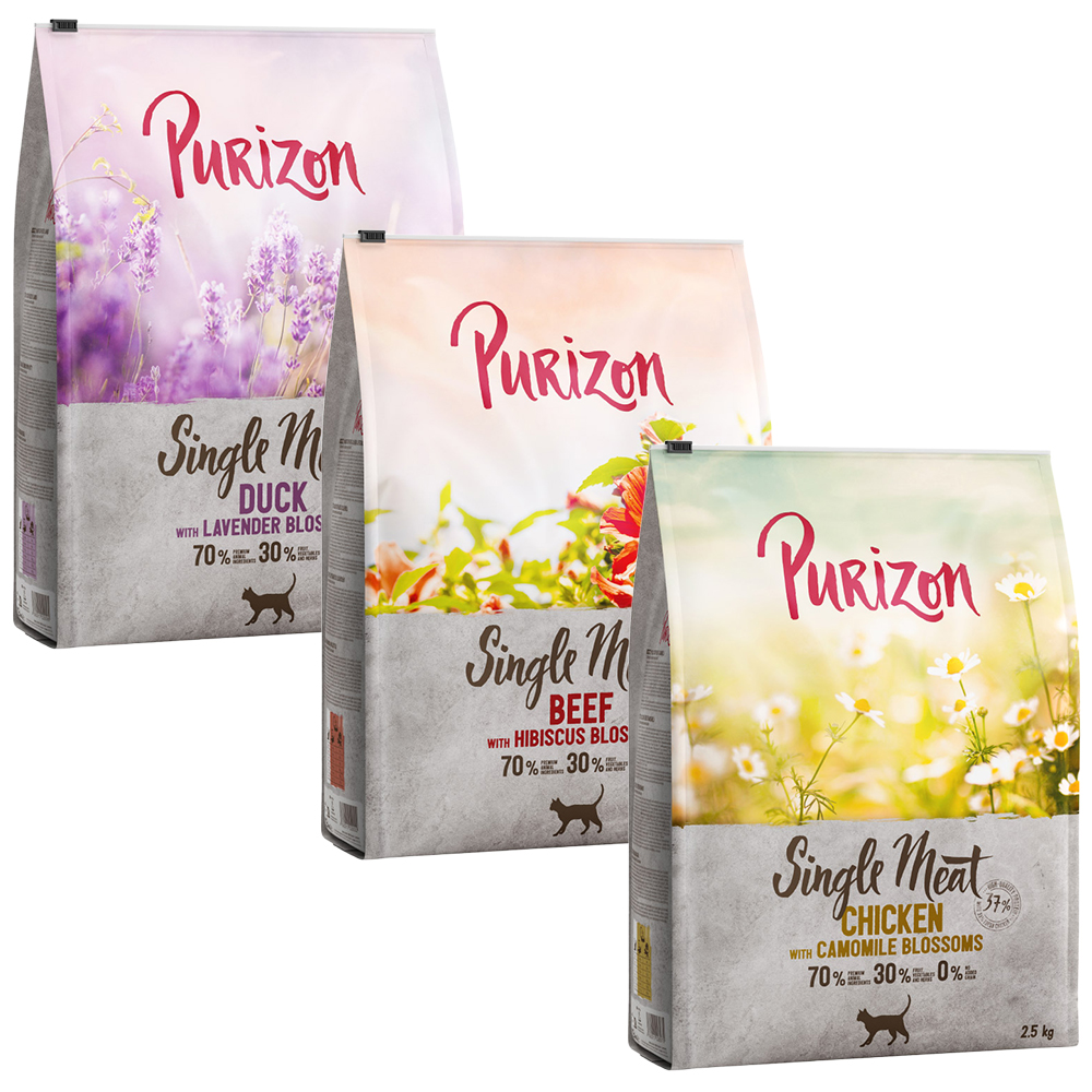 Gemischtes Sparpaket Purizon 3 x 2,5 kg - Single Meat Mix 1: Rind / Huhn / Ente von Purizon