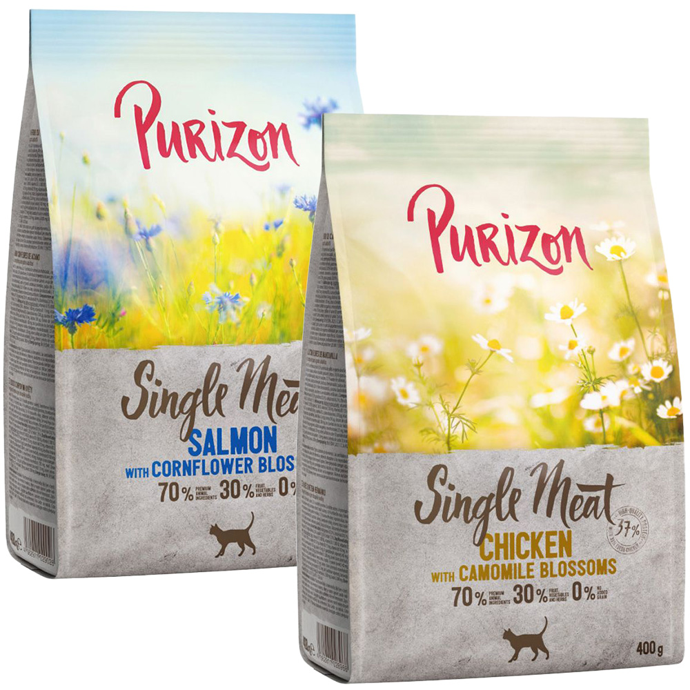 Probiermix Purizon 2 x 400 g  - Single Meat Mix: Huhn Kamillenblüten & Lachs mit Kornblumenblüten von Purizon