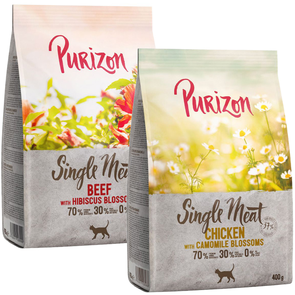 Probiermix Purizon 2 x 400 g  - Single Meat Mix: Huhn mit Kamillenblüten & Rind mit Hibiskusblüten von Purizon