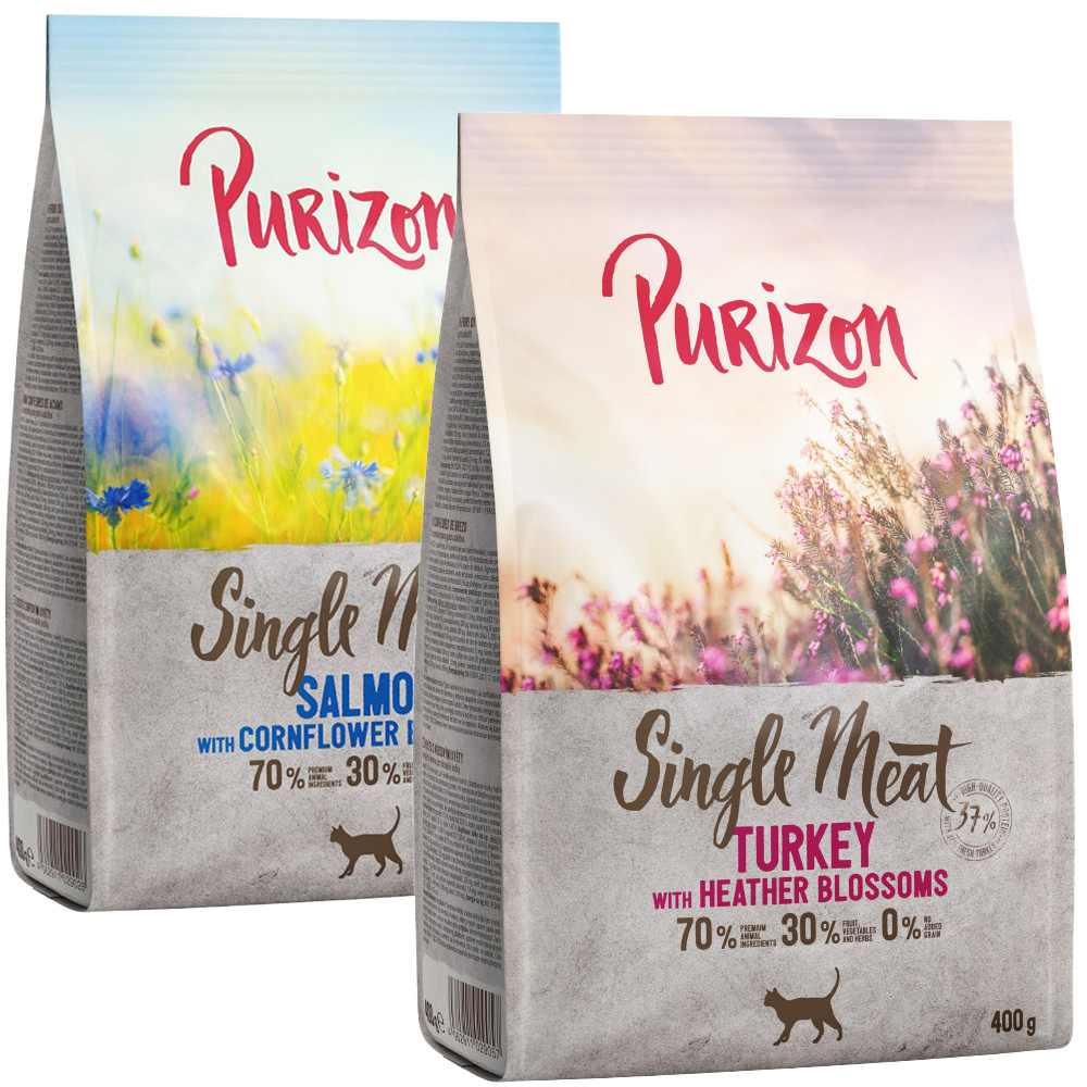 Probiermix Purizon 2 x 400 g  - Single Meat Mix:  Pute mit Heidekrautblumen + Lachs mit Kornblumenblüten von Purizon