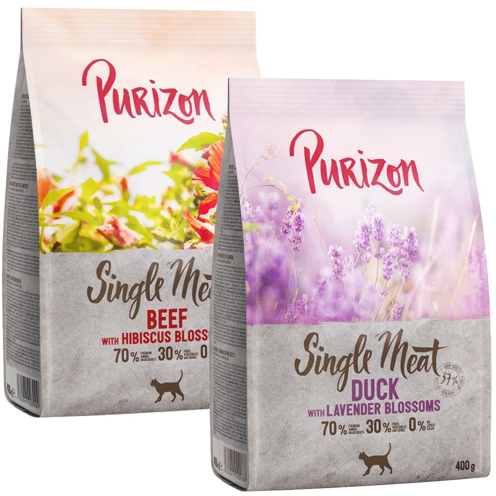 Probiermix Purizon 2 x 400 g  - Single Meat Mix: Rind mit Hibiskusblüten + Ente  mit Lavenderblüten von Purizon