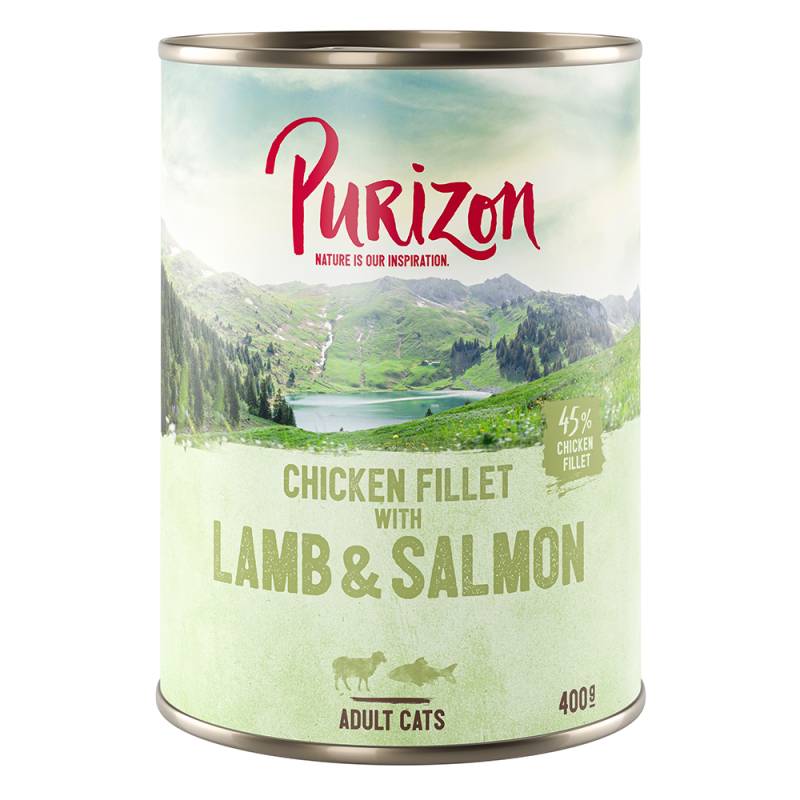 Purizon Adult 12 x 400 g - getreidefrei - Hühnerfilet mit Lachs & Lamm von Purizon