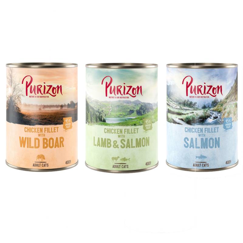 Purizon Adult 12 x 400 g - getreidefrei - Mixpaket (4x Wildschwein, 4x Lachs, 4x Lamm) von Purizon