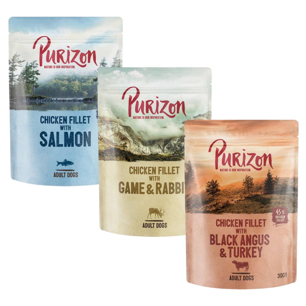 Purizon Original Adult 6 x 300 g - Mixpaket 3 Sorten: Black Angus, Lachs, Wild mit Kaninchen von Purizon