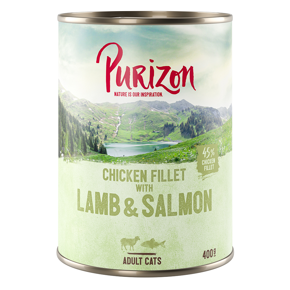 Purizon Adult 6 x 400 g - getreidefrei - Hühnerfilet mit Lachs & Lamm von Purizon
