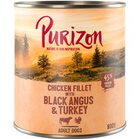 Purizon Adult 6 x 800 g - Hühnerfilet mit Black Angus & Truthahn, Süßkartoffel und Cranberry von Purizon