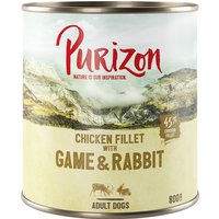 Purizon Adult 6 x 800 g - Hühnerfilet mit Wild & Kaninchen, Kürbis und Preiselbeere von Purizon