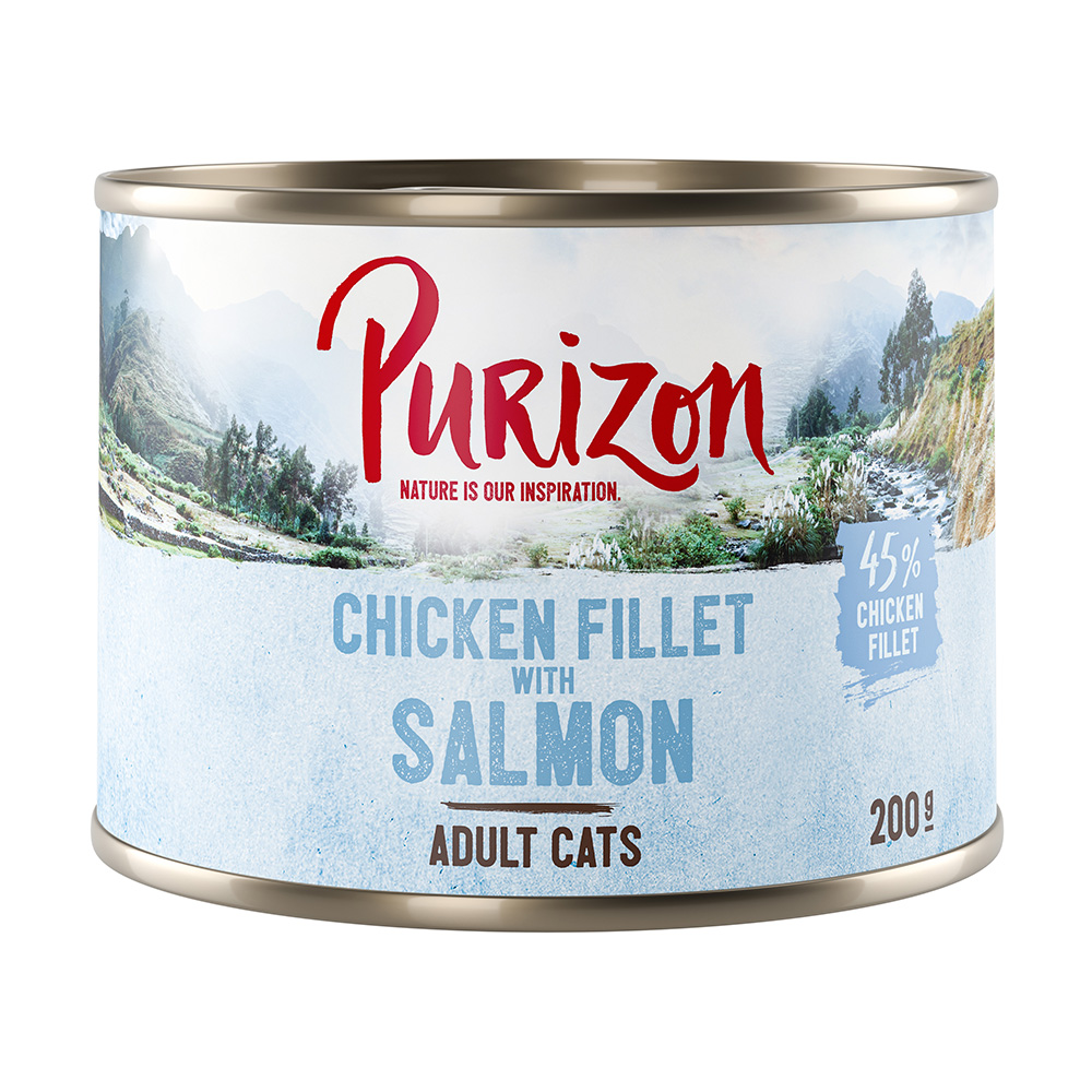 Purizon Adult Ente mit Fisch - getreidefrei - Als Ergänzung: 6 x 200 g Hühnerfilet mit Lachs Nassfutter von Purizon