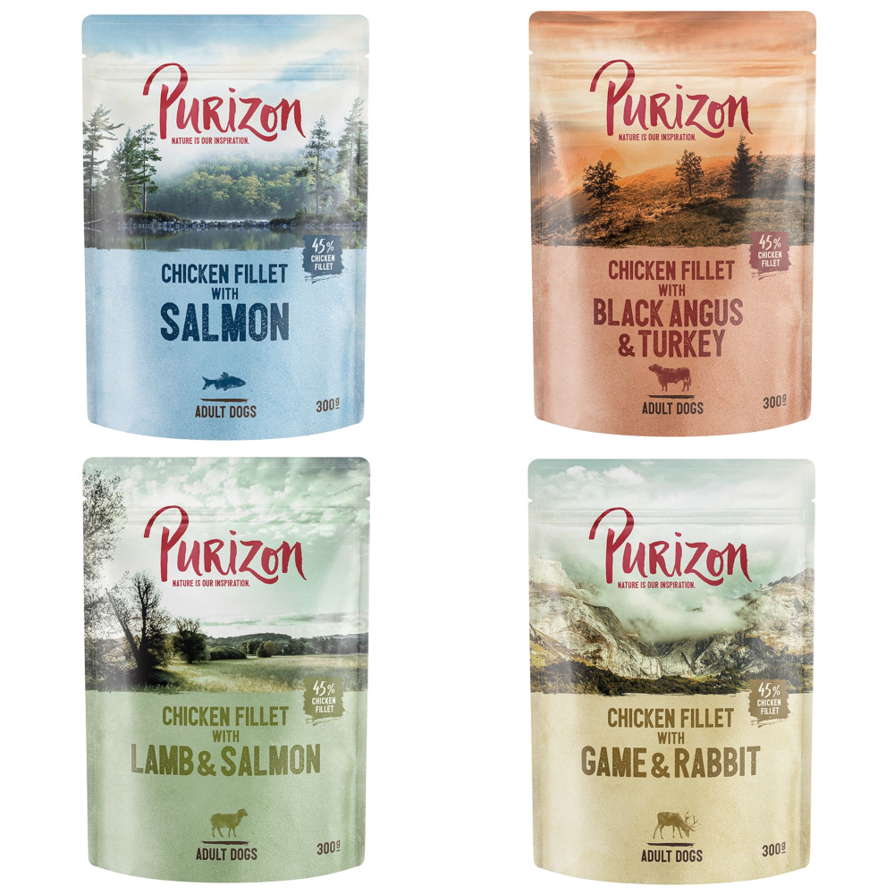 Purizon Nassfutter zum Sonderpreis! - Adult Original Mix 4 Sorten 6 x 300 g Pouch von Purizon