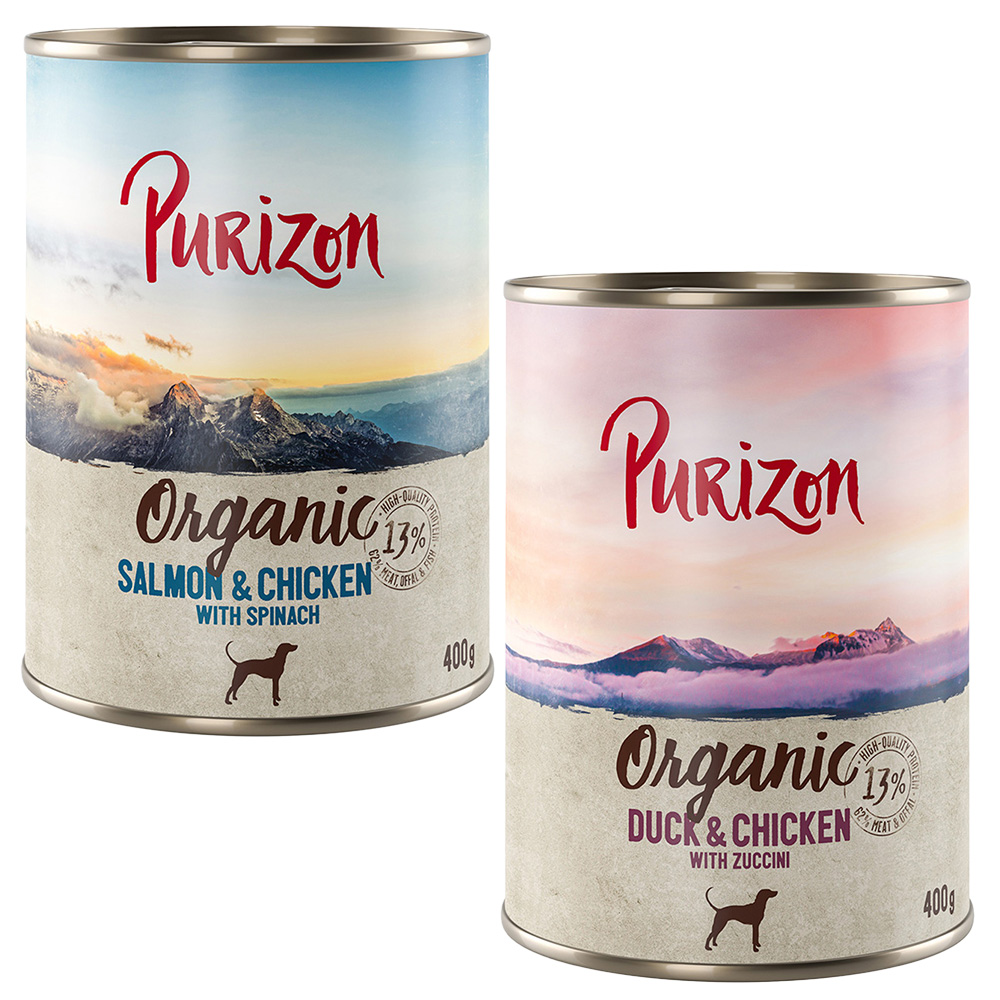 Purizon Organic 6 x 400 g - Mixpaket: 3 x Ente mit Huhn, 3 x Lachs mit Huhn von Purizon