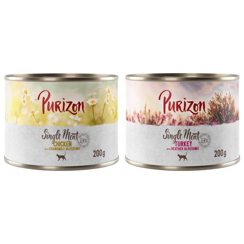 Purizon Single Meat 12 x 200 g - Mix: 6x Huhn mit Kamillenblüten, 6x Pute mit Heidekrautblüten von Purizon