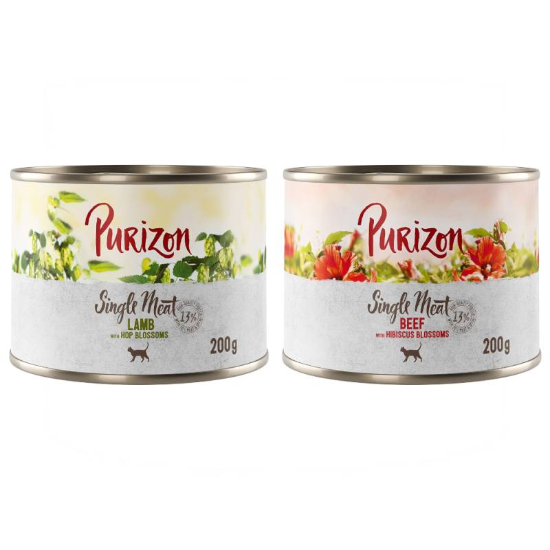 Purizon Single Meat 12 x 200 g - Mix: 6x Rind mit Hibiskusblüten, 6x Lamm mit Hopfenblüten Purizon Single Meat 12 x 200 g - Mix: 6x Rind mit Hibiskusblüten, 6x Lamm mit Hopfenblüten von Purizon