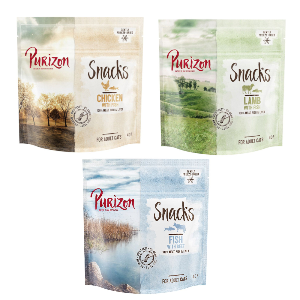 Purizon Snack Sparpaket 3 x 40 g - Mixpaket (Huhn & Fisch, Lamm & Fisch, Fisch & Rind) von Purizon