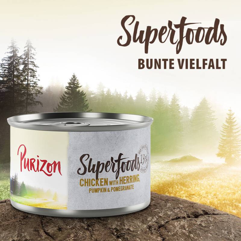 Purizon Superfoods 12 x 140 g - Wild mit Hering, Kürbis und Granatapfel Purizon Superfoods 12 x 140 g - Wild mit Hering, Kürbis und Granatapfel von Purizon