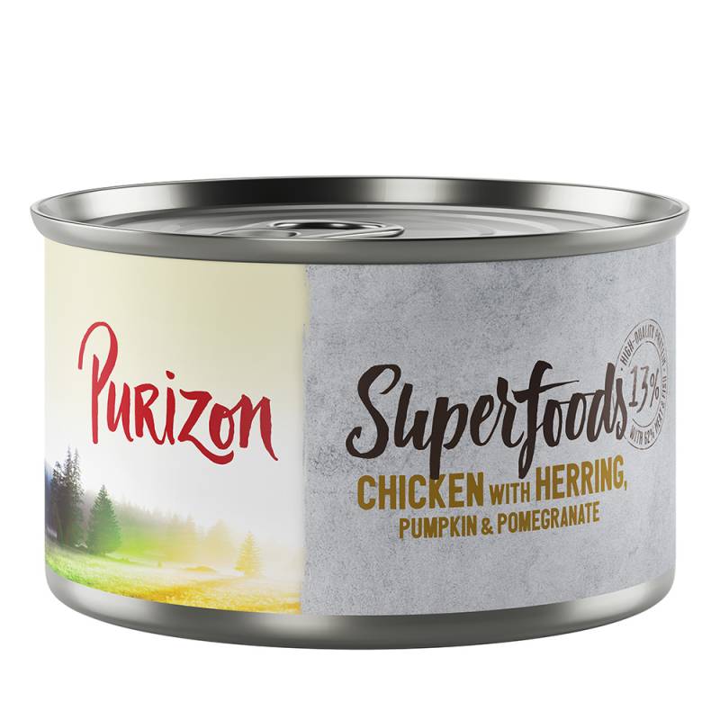 Purizon Superfoods 24 x 140 g - Huhn mit Hering, Kürbis und Granatapfel von Purizon