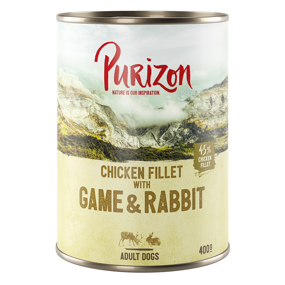 Purizon Wild mit Kaninchen Adult - getreidefrei - Als Ergänzung: 6 x 400 g Wild & Kaninchen Nassfutter von Purizon