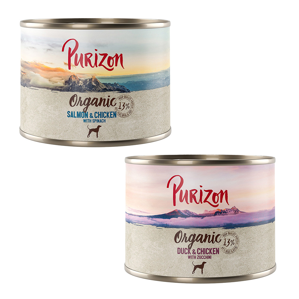 Sparpaket Purizon 24 x 140g/200g/300 g zum Sonderpreis - Purizon Organic  Mixpaket: 3 x Ente mit Huhn, 3 x Lachs mit Huhn 200g von Purizon