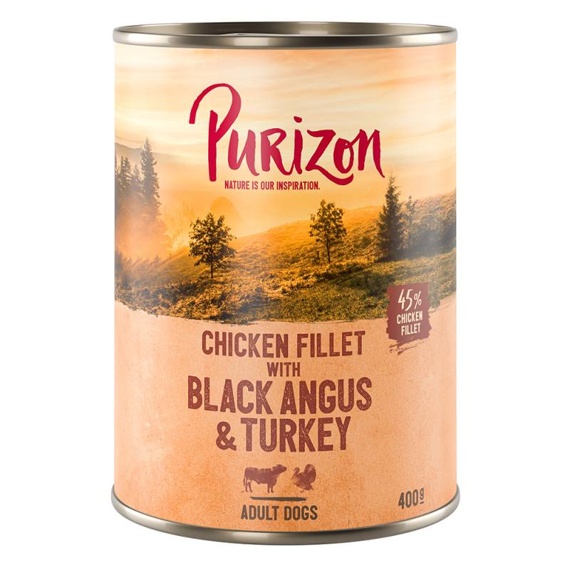 Sparpaket Purizon Adult 12 x 400 g - Hühnerfilet mit Black Angus & Truthahn, Süßkartoffel und Cranberry von Purizon