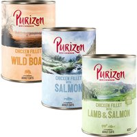 Sparpaket Purizon Adult 24 x 400 g - getreidefrei - Mix (12 x Lachs, 6 x Wildschwein, 6 x Lamm) von Purizon