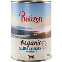 Sparpaket Purizon Organic 12 x 400 g - Bio-Lachs und Bio-Huhn mit Bio-Spinat von Purizon