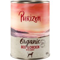Sparpaket Purizon Organic 12 x 400 g - Bio-Rind und Bio-Huhn mit Bio-Karotte von Purizon