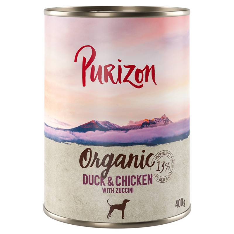 Sparpaket Purizon Organic 12 x 400 g - Ente und Huhn mit Zucchini von Purizon