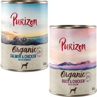 Sparpaket Purizon Organic 12 x 400 g - Mix (6 x Bio-Ente mit Bio-Huhn, 6 x Bio-Lachs mit Bio-Huhn) von Purizon
