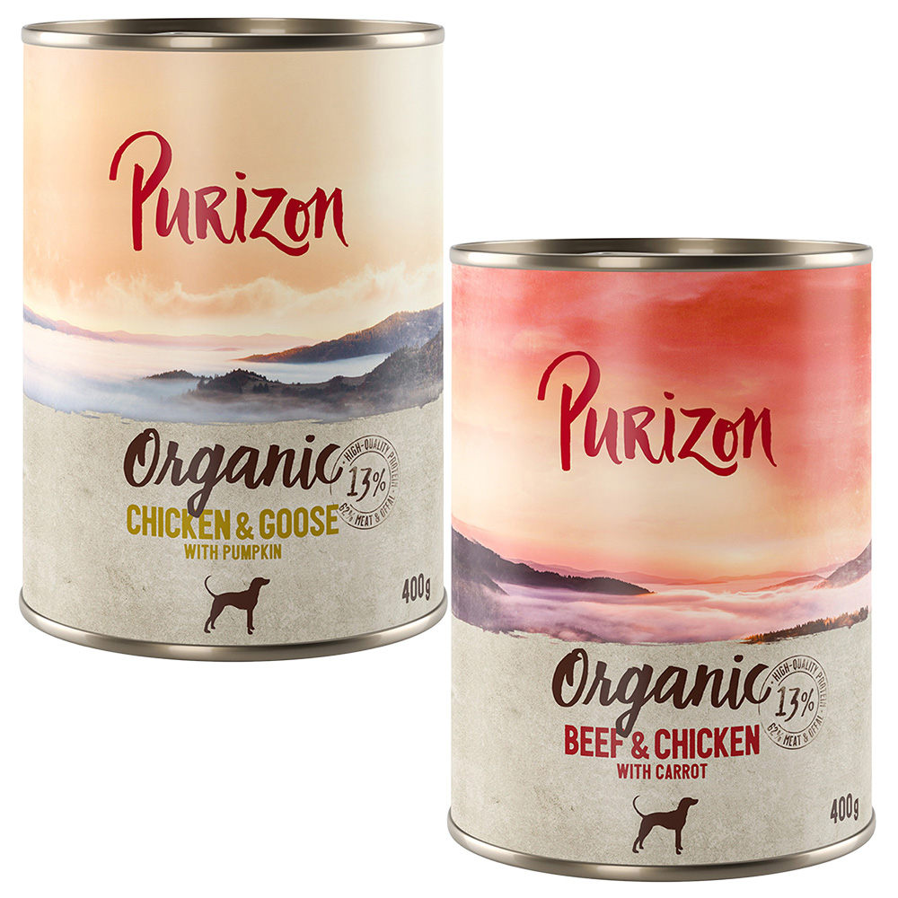 Sparpaket Purizon Organic 24 x 400 g - Mixpaket:  12 x Huhn mit Gans, 12 x Rind mit Huhn von Purizon