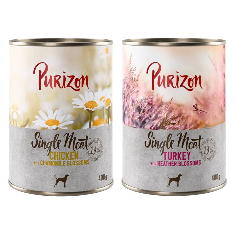Sparpaket Purizon Single Meat 12 x 400 g - Mix: 6x Huhn mit Kamillenblüten, 6x Pute mit Heidekrautblüten von Purizon