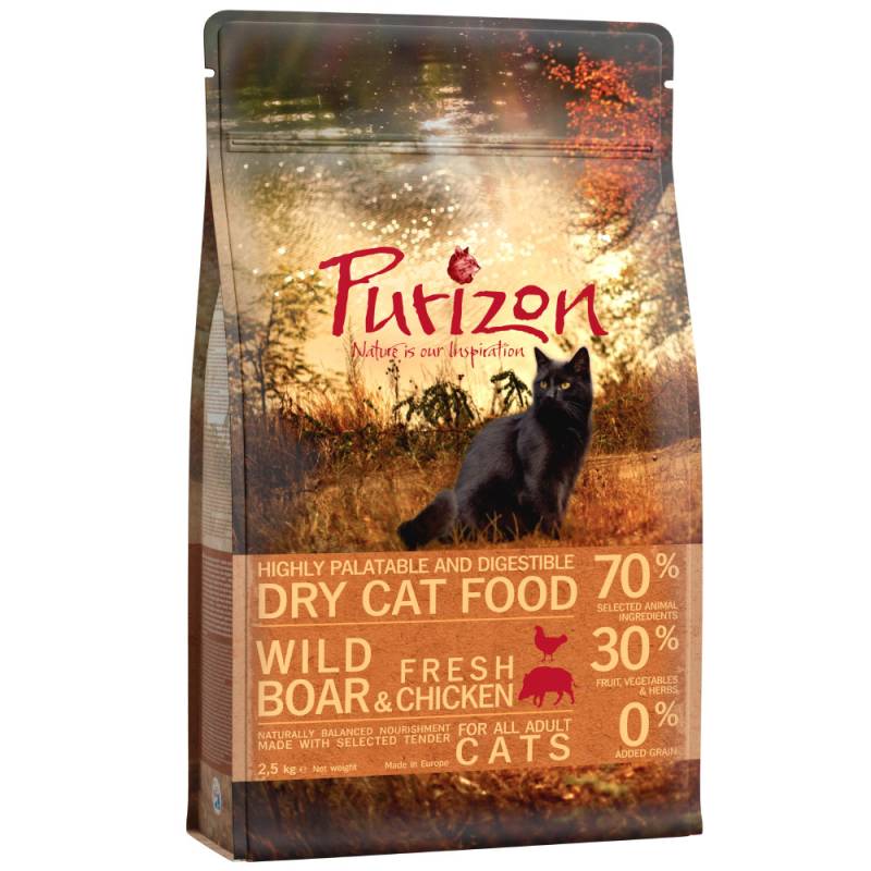 Übergangsset! Purizon- getreidefrei für Kitten und erwachsene Katzen - 2,5 kg Kitten Huhn & Fisch  + 2,5 kg Adult Wildschwein & Huhn von Purizon