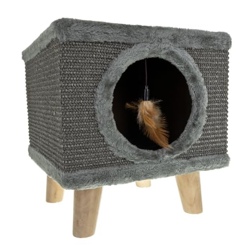 Katzenhaus & Kratzbaum aus Sisal mit Plüsch – stabile Holzfüße, integriertes Spielzeug, Liegehöhle 38×32×32 cm – kompakt & modern, schützt Möbel – für Kitten & Katzen, PURLOV von Purlov