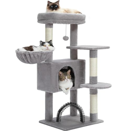 Purpurra 105cm Katzenbaum, mehrstufiger Katzenturm für Hauskatzen, Katzenkletterbaum-Condo mit Sisal überzogenen Kratzpfosten, tiefer Hängematte und interaktivem Katzenspielzeug von PurpurRain