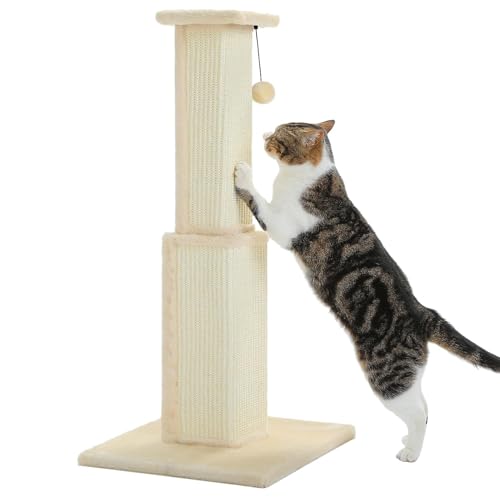 Purpurra Großer Katzenkratzbaum, 81 cm hoher Kratzbaum für ausgewachsene Hauskatzen. Ultimativer Kratzbaum mit gewebtem Sisal, großer Basis und abnehmbarem baumelnden Ball (Beige) von PurpurRain