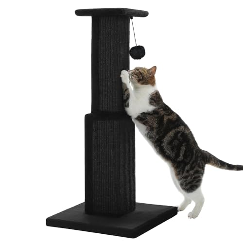 Purpurra Großer Katzenkratzbaum, 81 cm hoher Kratzbaum für ausgewachsene Hauskatzen. Ultimativer Kratzbaum mit gewebtem Sisal, großer Basis und abnehmbarem baumelnden Ball (Schwarz) von PurpurRain