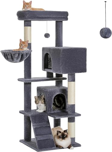 Purpurra Kratzbaum Katzenbaum für große Katzen Erwachsene mit großer Sitzstange 143 cm (Grün) (Dunkelgrau) von PurpurRain