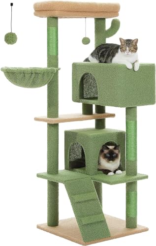 PurpurRain Kratzbaum Katzenbaum für große Katzen Erwachsene mit großer Sitzstange 143 cm (Grün) (Grün) von PurpurRain