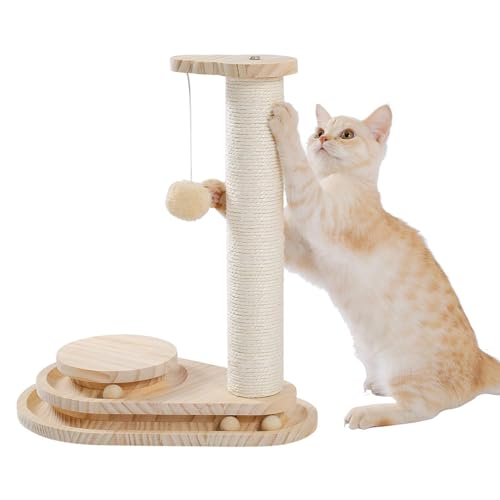PurpurRain Kratzbaum für Katzen, Katzenkratzbaum aus Holz, Katzenspurspielzeug, zweischichtiger interaktiver Trackball in Tropfenform, Drehteller mit Sisal-Kratzbaum und baumelndem Ball für Katzen PurpurRain Kratzbaum für Katzen, Katzenkratzbaum aus Holz, Katzenspurspielzeug, zweischichtiger interaktiver Trackball in Tropfenform, Drehteller mit Sisal-Kratzbaum und baumelndem Ball für Katzen von PurpurRain