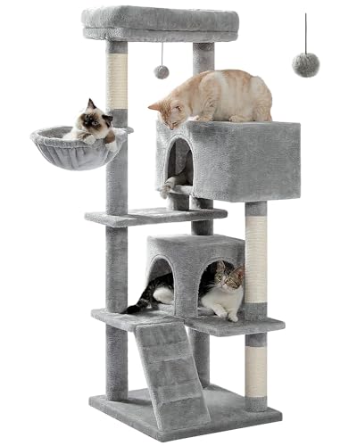 Purpurra Kratzbaum Katzenbaum für große Katzen Erwachsene mit großer Sitzstange 143 cm (Grau) von Purpurra