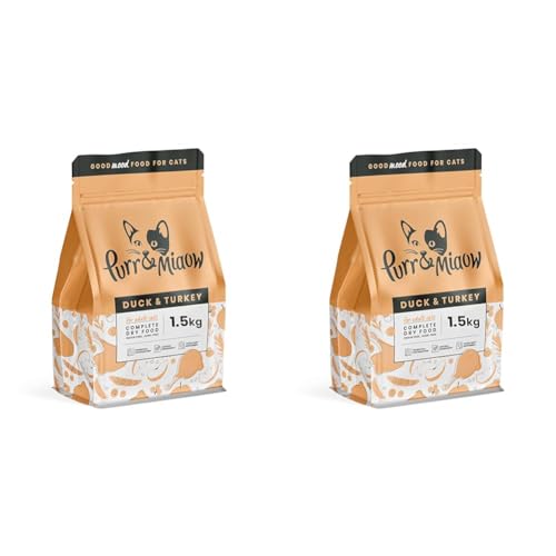 Purr & Miaow - Getreidefreies Alleintrockenfutter für ausgewachsene Katzen, Ente & Truthahn, 1,5 kg (Packung mit 2) von Purr and Miaow