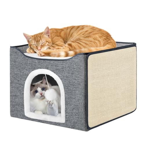 Purr&Khead Katzenbett für Hauskatzen mit Kissen und austauschbarer Kratzmatte, große Katzenhöhle für Haustier-Katzenhaus mit flauschigem Ball, faltbares Katzenversteck, 41,9 x 41,9 x 33 cm (grau) Purr&Khead Katzenbett für Hauskatzen mit Kissen und austauschbarer Kratzmatte, große Katzenhöhle für Haustier-Katzenhaus mit flauschigem Ball, faltbares Katzenversteck, 41,9 x 41,9 x 33 cm (grau) von Purr&Khead