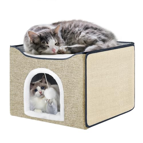 Purr&Knead Katzenbett für Indoor-Katzen mit großem, austauschbarem Kratzpad, Katzenhöhle mit hängendem Spielzeugball, faltbares Katzenversteck, überdachtes Katzenbett, Höhle für Katzenhaus (Kamel) Purr&Knead Katzenbett für Indoor-Katzen mit großem, austauschbarem Kratzpad, Katzenhöhle mit hängendem Spielzeugball, faltbares Katzenversteck, überdachtes Katzenbett, Höhle für Katzenhaus (Kamel) von Purr&Khead